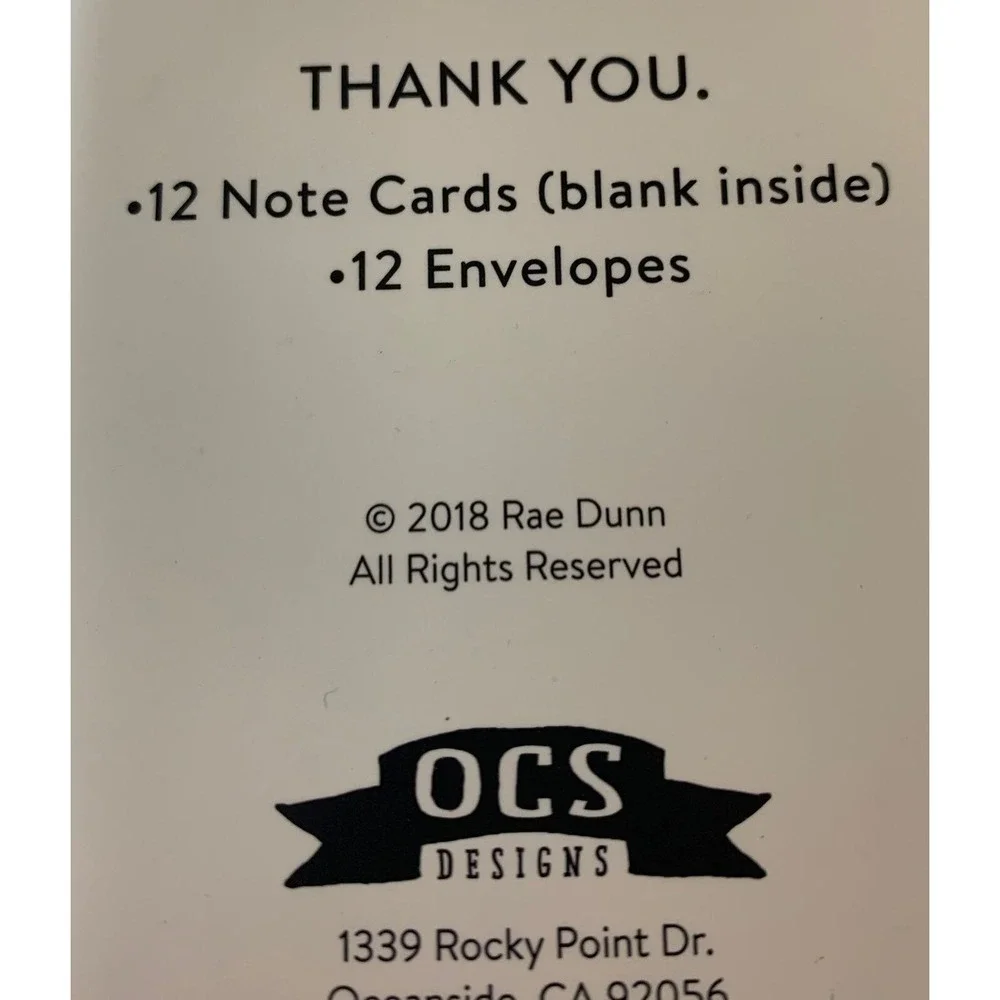 Rae Dunn Thank You Note Cards‎ & Envelopes Set